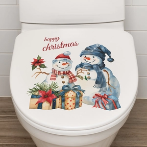 Christmas snowman toilet seat sticker with happy christmas text for festive home decor