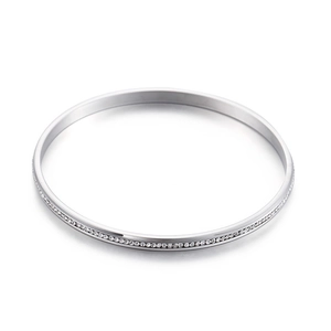 Bracciale minimalista in acciaio inossidabile argento con zirconi bianchi scintillanti
