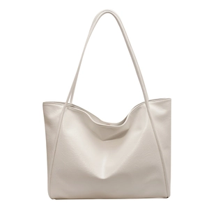 Sac fourre-tout minimaliste en cuir PU blanc à grande capacité et fines bandoulières