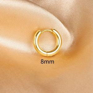 Minimalist 8mm gold plated stainless steel huggie hoop earring on satin fabric