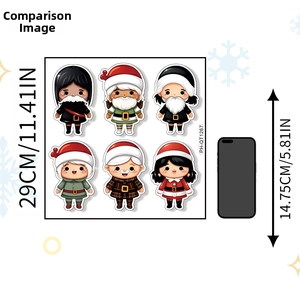 Size comparison chart showing 29cm Christmas stickers next to a 14.75cm mobile phone scale