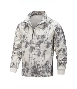 Detail eines grau marmorierten Batik-Sweatshirts mit Reißverschluss und Rippbündchen