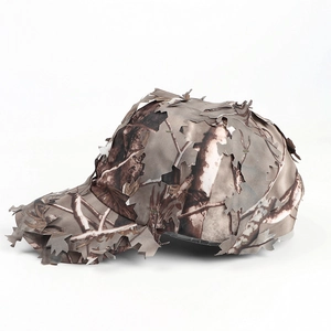 Detail of 3D leaf camouflage tactical baseball cap with realistic forest camo design