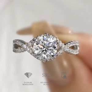 Classic 6-prong 1 carat moissanite solitaire ring in 925 sterling silver with GRA card