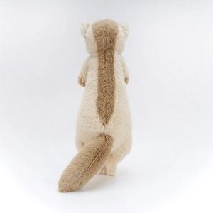 Adorable plush ferret stuffed toy with soft beige fur and brown back stripe in a back view