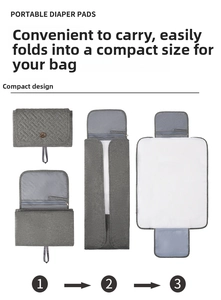 Three-step folding guide for grey portable waterproof baby diaper changing mat