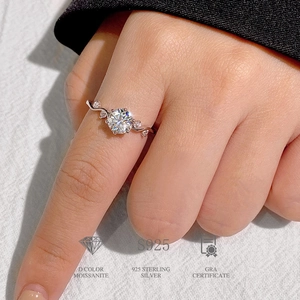 Elegant six-prong moissanite ring in 925 sterling silver with a GRA certificate