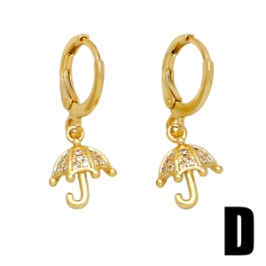 Fashionable gold umbrella hoop earrings with zircon stones and polished metal finish