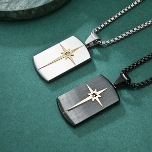 Sling hexagram star pendants in silver and black stainless steel for men's hip hop style