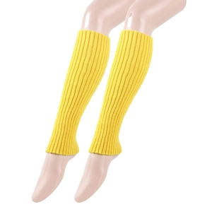 Detail of yellow ribbed knit leg warmers showing high-elastic cotton blend texture