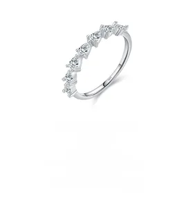 Close-up of S925 sterling silver ring with seven pear-cut sparkling zircon stones