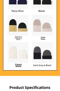 Variety of thick knit beanies in navy, black, khaki, and creamy white color options