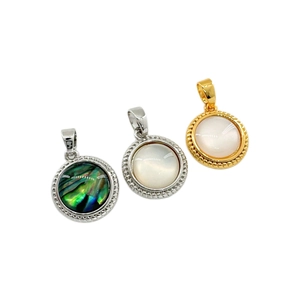 18K gold plated geometric shell pendants with zircon inlay for DIY jewelry making