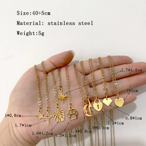 Golden stainless steel necklace collection with leaf and heart pendants for women