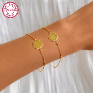 Elegant S925 sterling silver gold-plated initial M charm bracelet for women on wrist