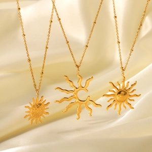 Sun Pendant Necklace Irregular Stainless Steel Gold Plated Bead Chain Celestial Minimalist Jewelry For Women