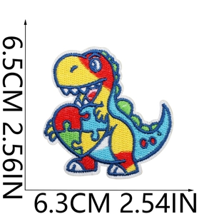 Colorful dinosaur puzzle embroidery patch for autism awareness, iron-on sticker 6.5x6.3cm