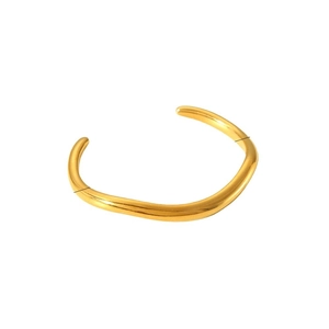 Minimalist 18k gold plated stainless steel open bangle with irregular wavy organic design