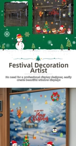 Detailed view of Christmas window stickers with Santa, reindeer and snowman decals