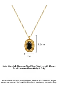 Detail showing titanium steel necklace dimensions with oval black gemstone pendant