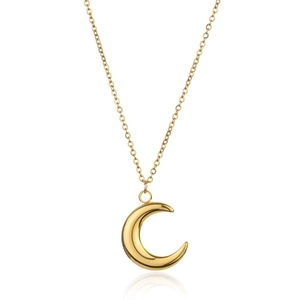 Minimalist gold titanium steel moon pendant necklace with delicate O-link chain for women