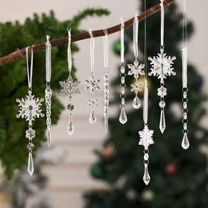10Pcs Clear Acrylic Christmas Ornaments Set Transparent Icicle Snowflake Hanging Pendants For Christmas Tree Holiday Home Decor