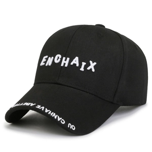 Black cotton baseball cap featuring white ENCHAIX embroidery and stylish side lettering
