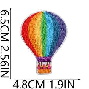 Rainbow hot air balloon embroidered patch with size 6.5cm height and 4.8cm width dimensions