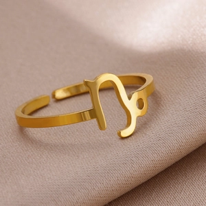 Minimalist gold Capricorn zodiac symbol ring with adjustable open band for women