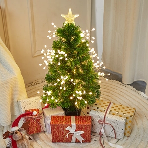 Luminous fiber optic Christmas tree with warm white berry lights and reindeer ornament