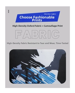 Detail of tear-resistant blue camouflage oxford fabric with durable wear-resistant texture