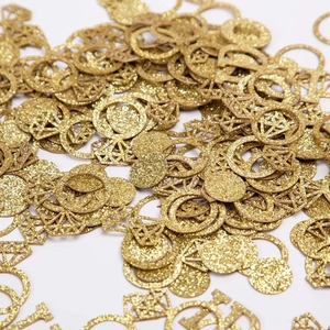 Golden glitter I DO and diamond ring confetti for wedding engagement party table decor