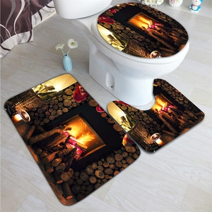 Set tappeti da bagno con stampa digitale camino, tappetini antiscivolo 3 pezzi set