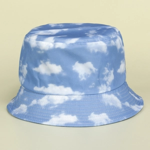 Damen Himmelblauer Anglerhut Mit Weißen Wolken Polyester Sonnenschutz Outdoor Casual Fischerhut Für Sommer Frühling