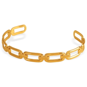Classic gold chain-style open bangle bracelet in polished stainless steel for women