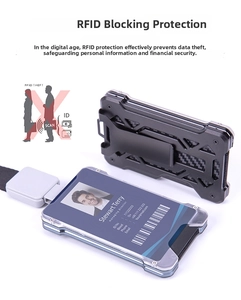 Detail of RFID blocking card holder with carbon fiber texture and metal frame