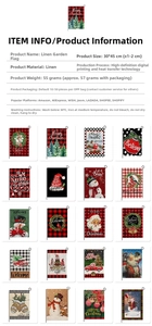 Linen Christmas garden flags 30x45cm set with digital prints of Santa and snowmen