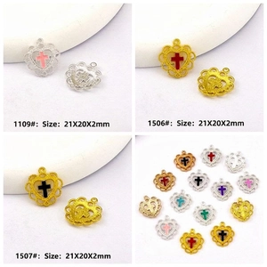 Lace heart cross charms in colorful enamel for DIY necklaces and earrings, 21x20mm size