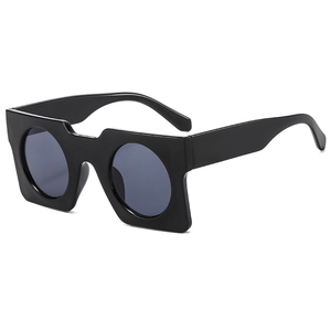 Square fashion sunglasses with vintage black frame and round lenses for street style
