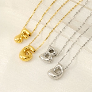 Chic 18K gold and silver plated titanium steel bubble alphabet necklaces for women