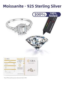 Detail of 925 sterling silver ring with GRA moissanite, loose stone and certificate