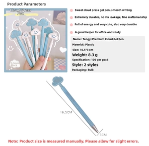Detailed view of 16.5cm cloud-shaped retractable gel pen with 0.5mm black ink specifications