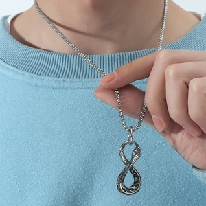 Silver infinity snake pendant necklace for men with vintage punk style metal box chain