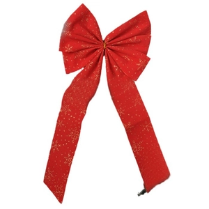 Large Christmas red velvet bow with golden glitter snowflakes for holiday home decoration