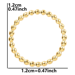 Detailed view of a golden stainless steel bead ring with 1.2cm diameter dimension labels