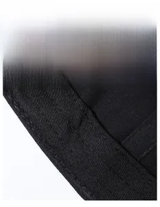 Macro shot of breathable wide sweatband inside the black letter embroidered baseball cap