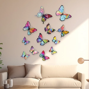Rainbow 3D butterfly wall stickers in varying sizes for home living room decor