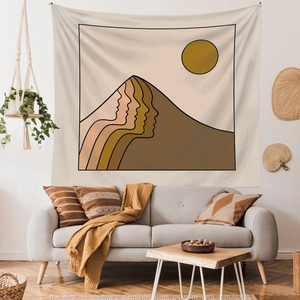 Bohemian abstract sun and face tapestry wall hanging for minimalist room decor