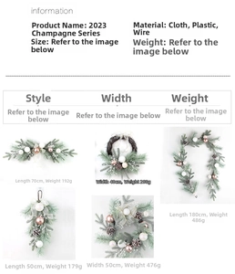 Detailed size specifications for champagne series pinecone Christmas wreaths and garlands