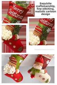Detailed view of handmade Christmas stocking featuring 3D Santa and snowman doll decorations